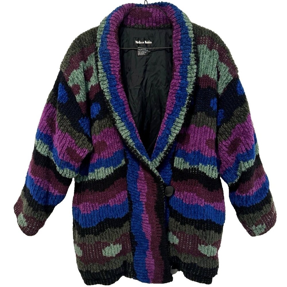 M/L Vtg 90s Chunky Knit Boho Rave Soft Puffy Cozy Sweater Oversized Teddy Jacket